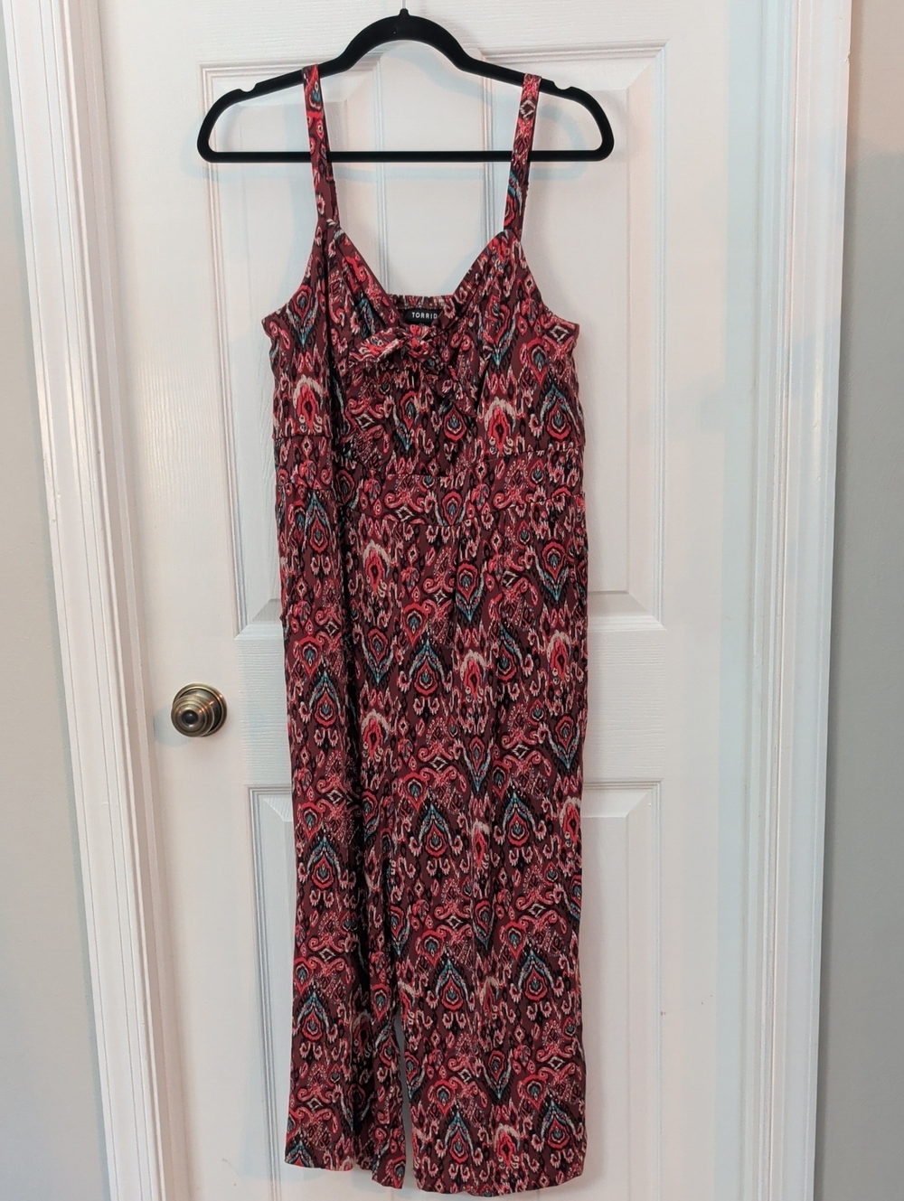 Printed Jumpsuit with Faux Tie Front